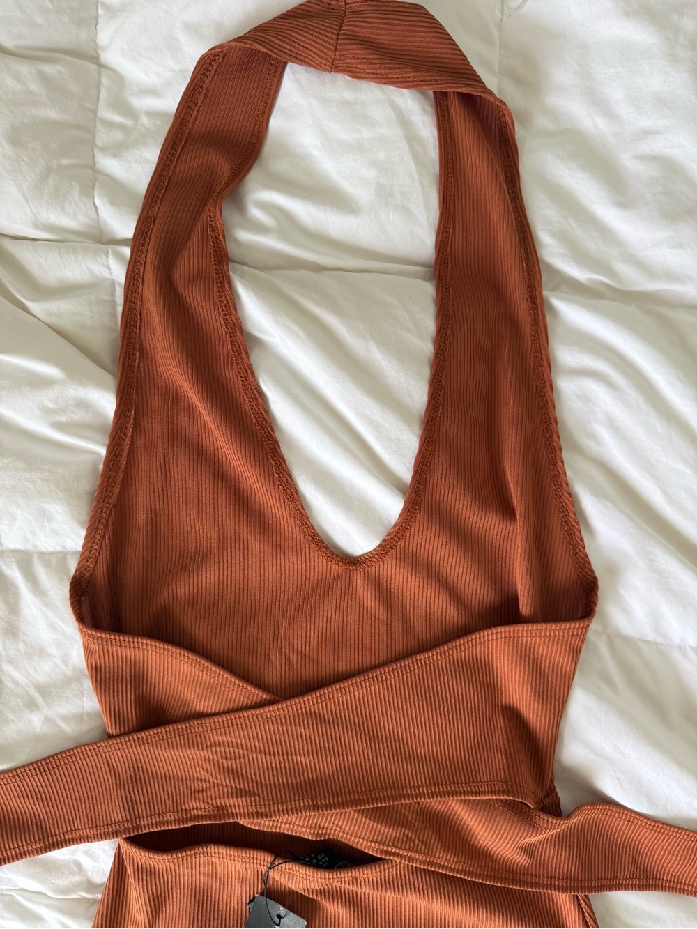 PLT Ribbed Halter Bodycon Dress - Rust Orange Size 4 - Picture 6 of 8